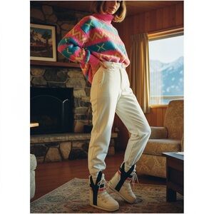 Vintage Skimer Paris Insulated Ski Pants Women’s Sz 8 White Stirrup Snow Winter